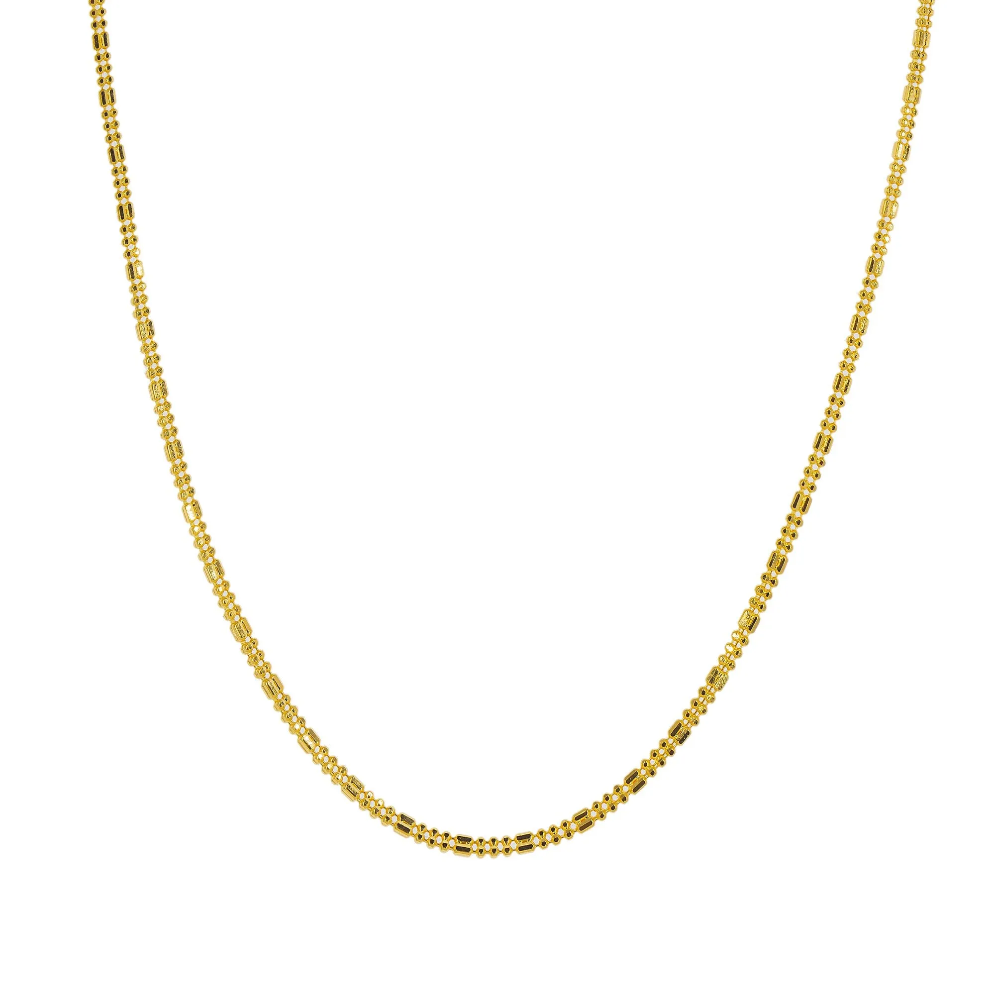 22K Yellow Gold Short Chain W/ Gold Capsule & Ball Beads, 20 Inches