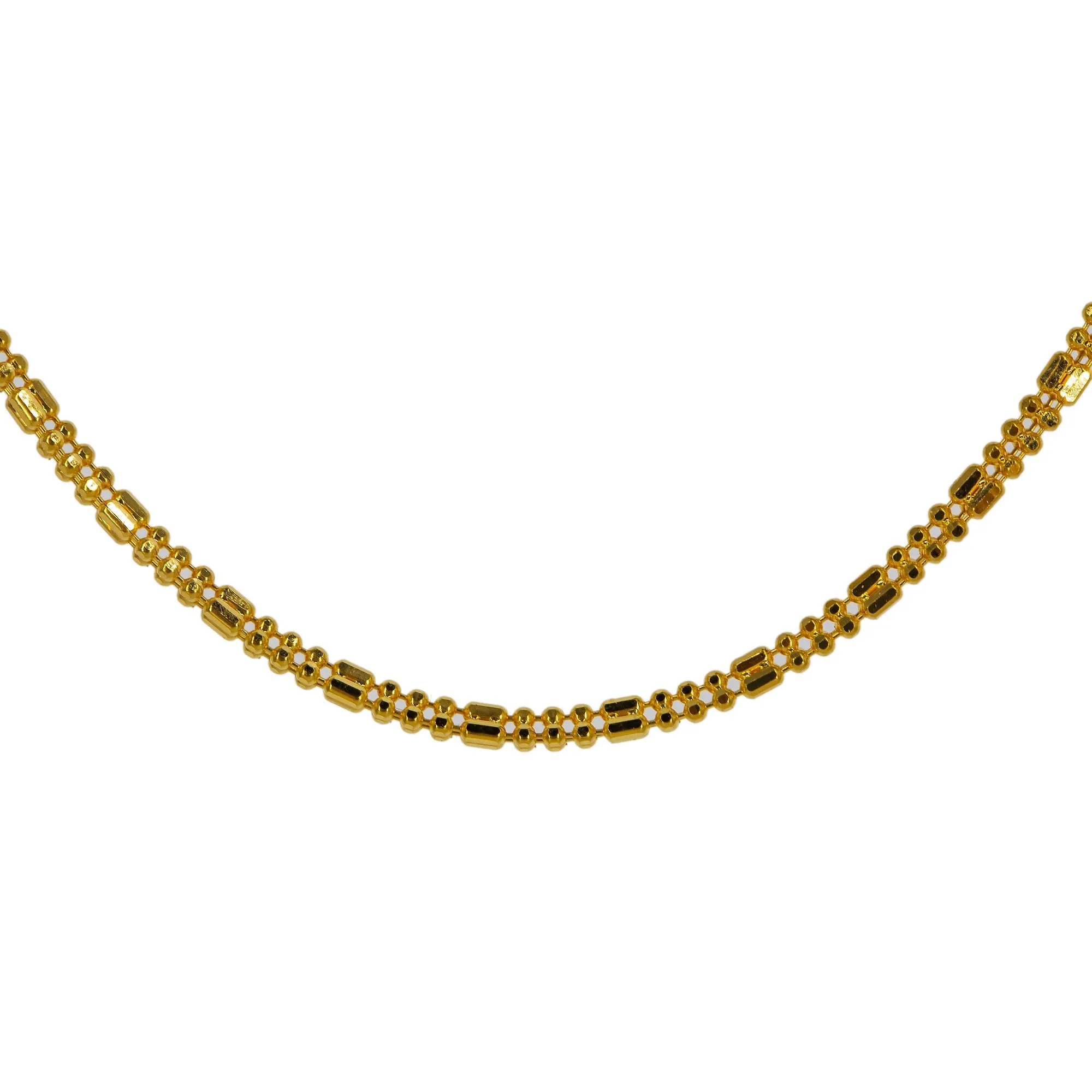 22K Yellow Gold Short Chain W/ Gold Capsule & Ball Beads, 20 Inches