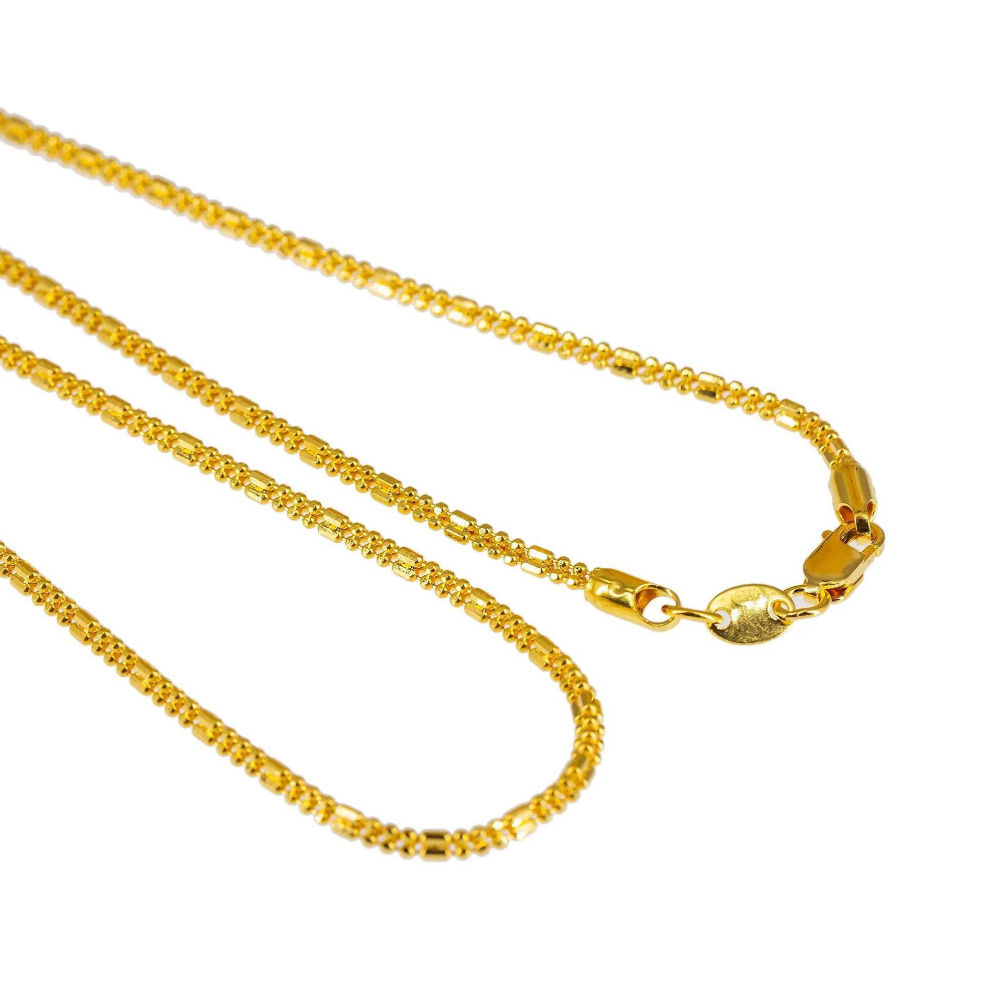 22K Yellow Gold Short Chain W/ Gold Capsule & Ball Beads, 20 Inches