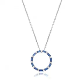 Acotis Silver Necklace Rhodium Plated Sapphire Zirconia Circle G3397S