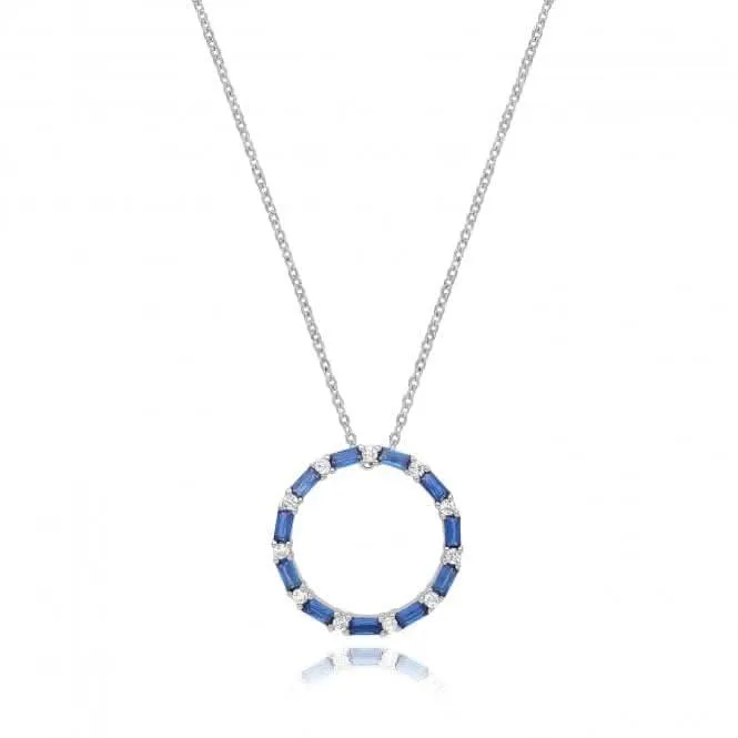 Acotis Silver Necklace Rhodium Plated Sapphire Zirconia Circle G3397S