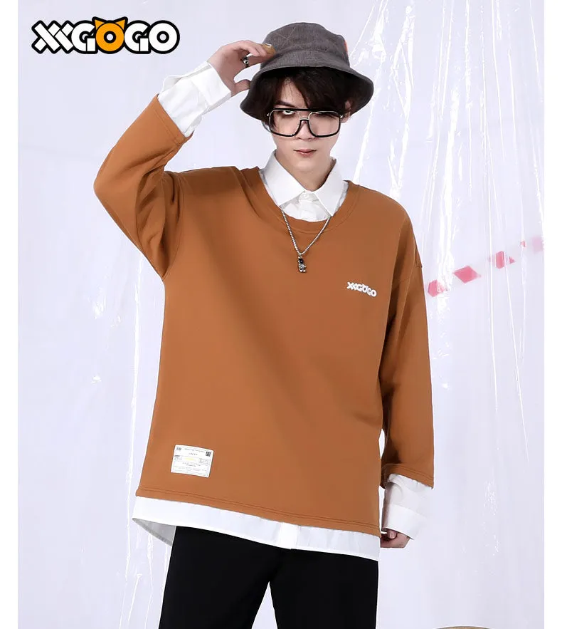 Basic Plain Fake Two-Piece Sweatshirt