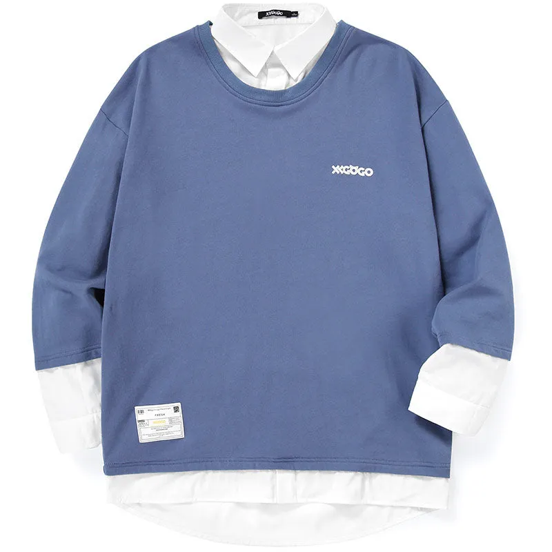 Basic Plain Fake Two-Piece Sweatshirt