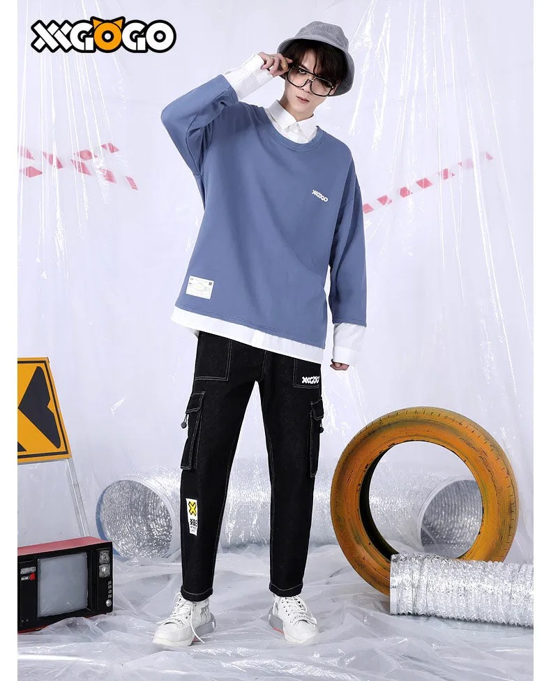 Basic Plain Fake Two-Piece Sweatshirt