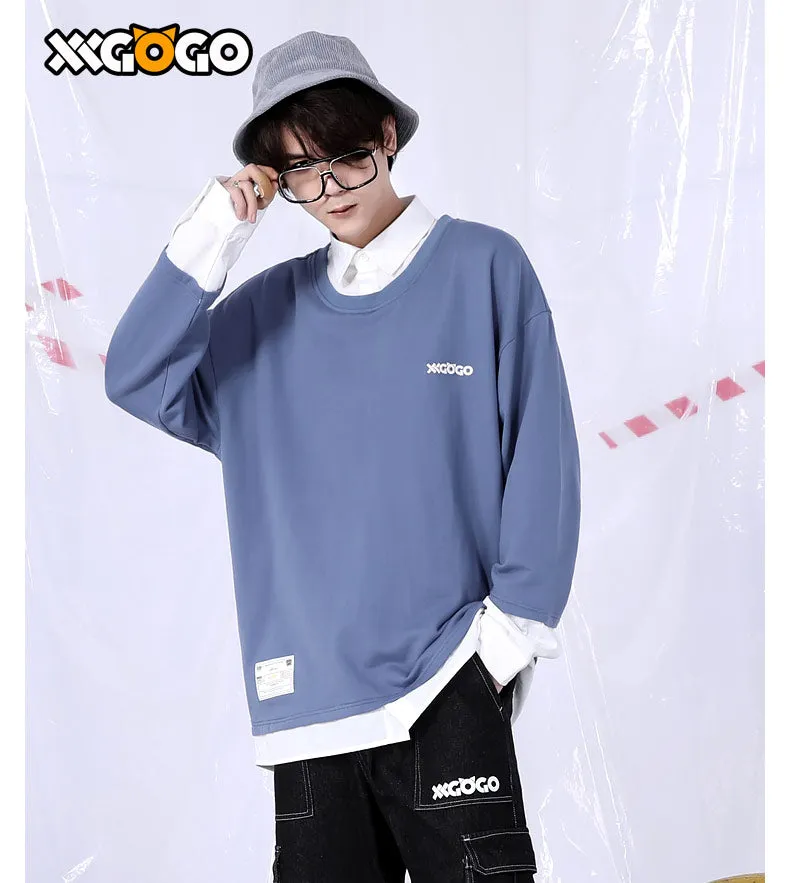 Basic Plain Fake Two-Piece Sweatshirt