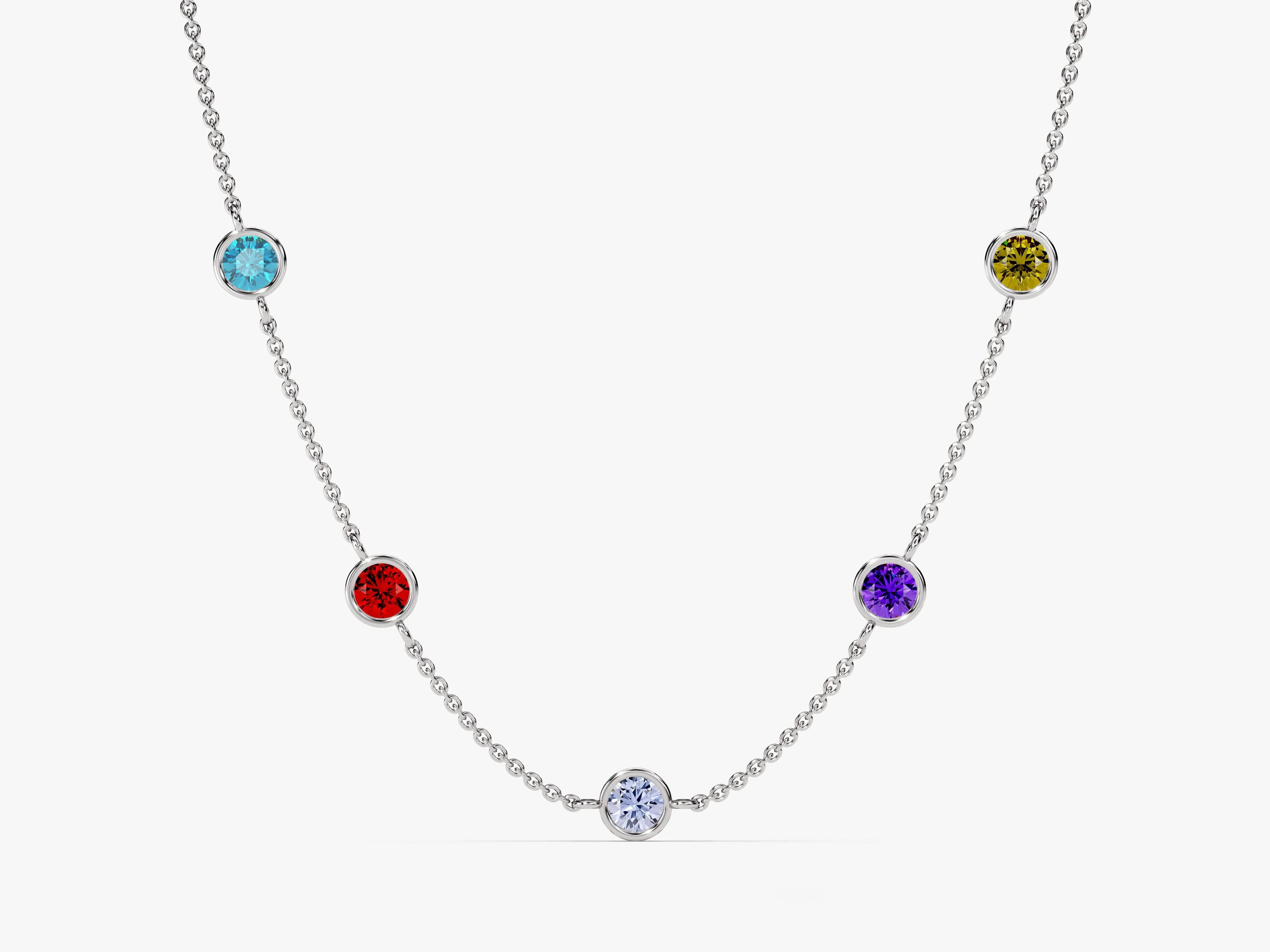 Bezel Set Birthstone Station Necklace in 14k Solid Gold