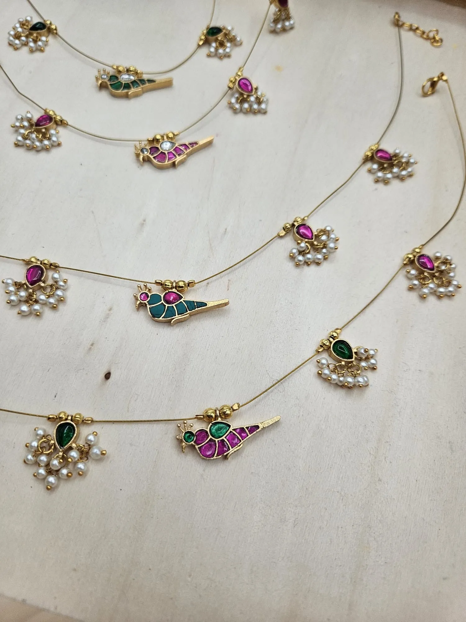 Bird jadau kundan invisible necklace