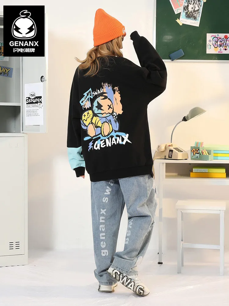 Black Asymmetric Drop-Shoulder Sleeve Sweatshirt