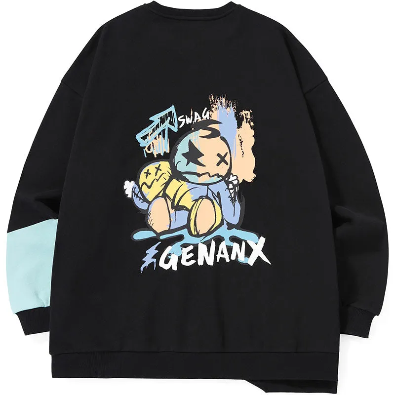 Black Asymmetric Drop-Shoulder Sleeve Sweatshirt