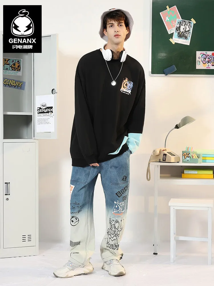 Black Asymmetric Drop-Shoulder Sleeve Sweatshirt