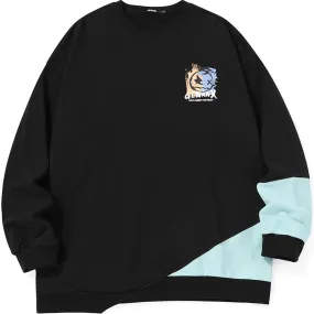 Black Asymmetric Drop-Shoulder Sleeve Sweatshirt