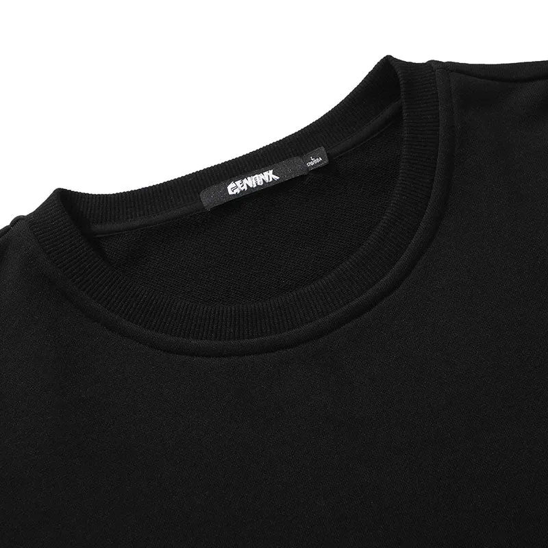 Black Asymmetric Drop-Shoulder Sleeve Sweatshirt