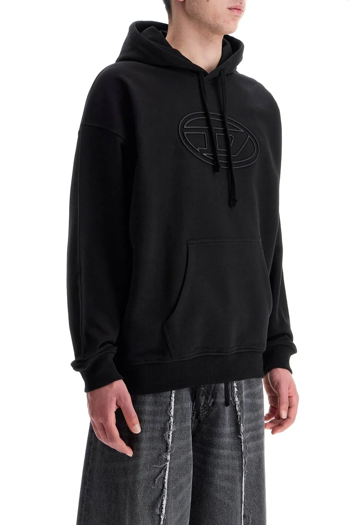 black cotton hoodie with embossed logo A03791 0JYYJ BLACK