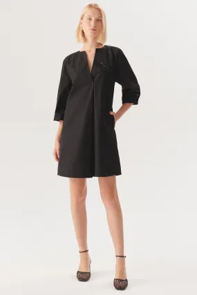 Black Graceful Sheer-Sleeve Wrap Dress