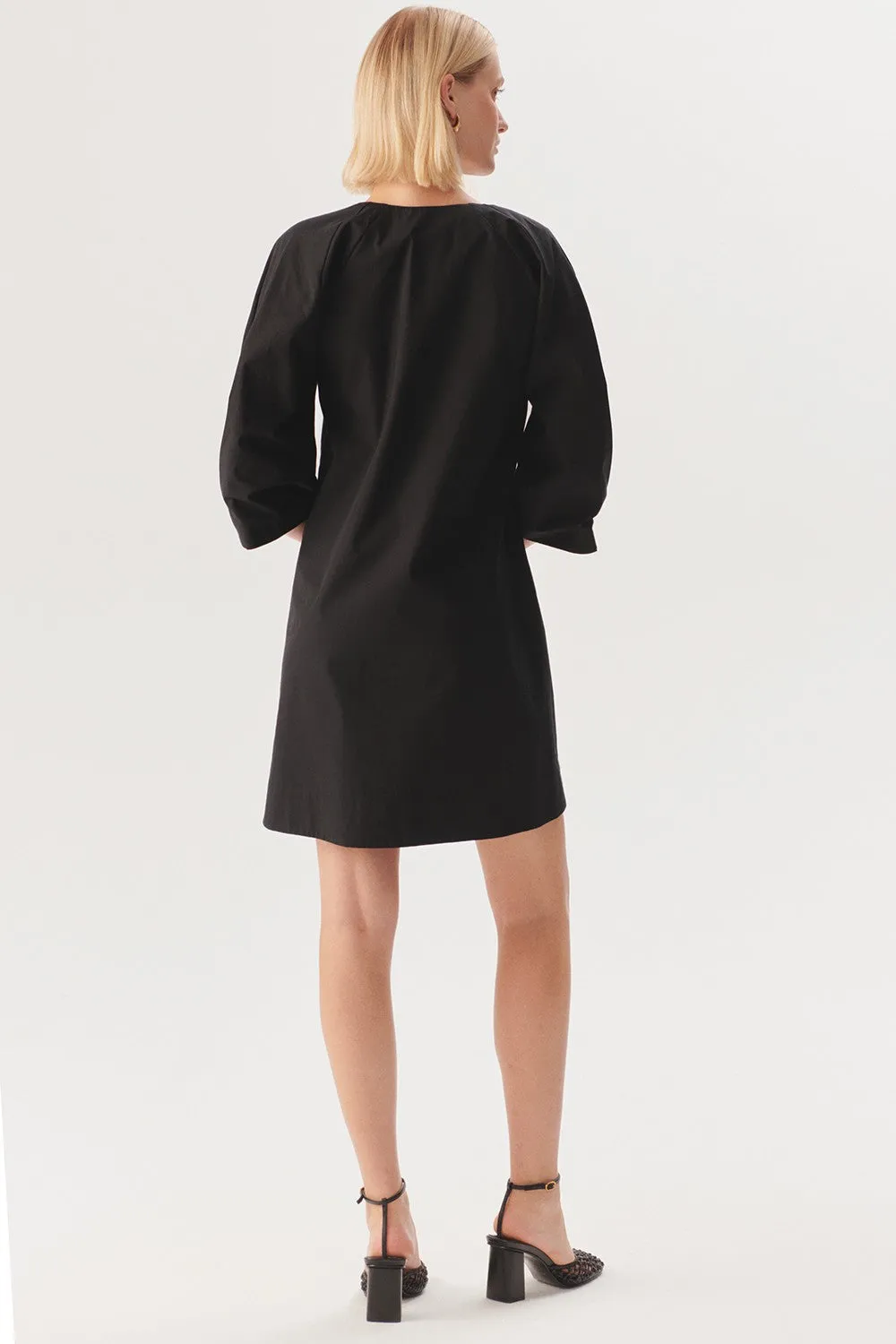 Black Graceful Sheer-Sleeve Wrap Dress