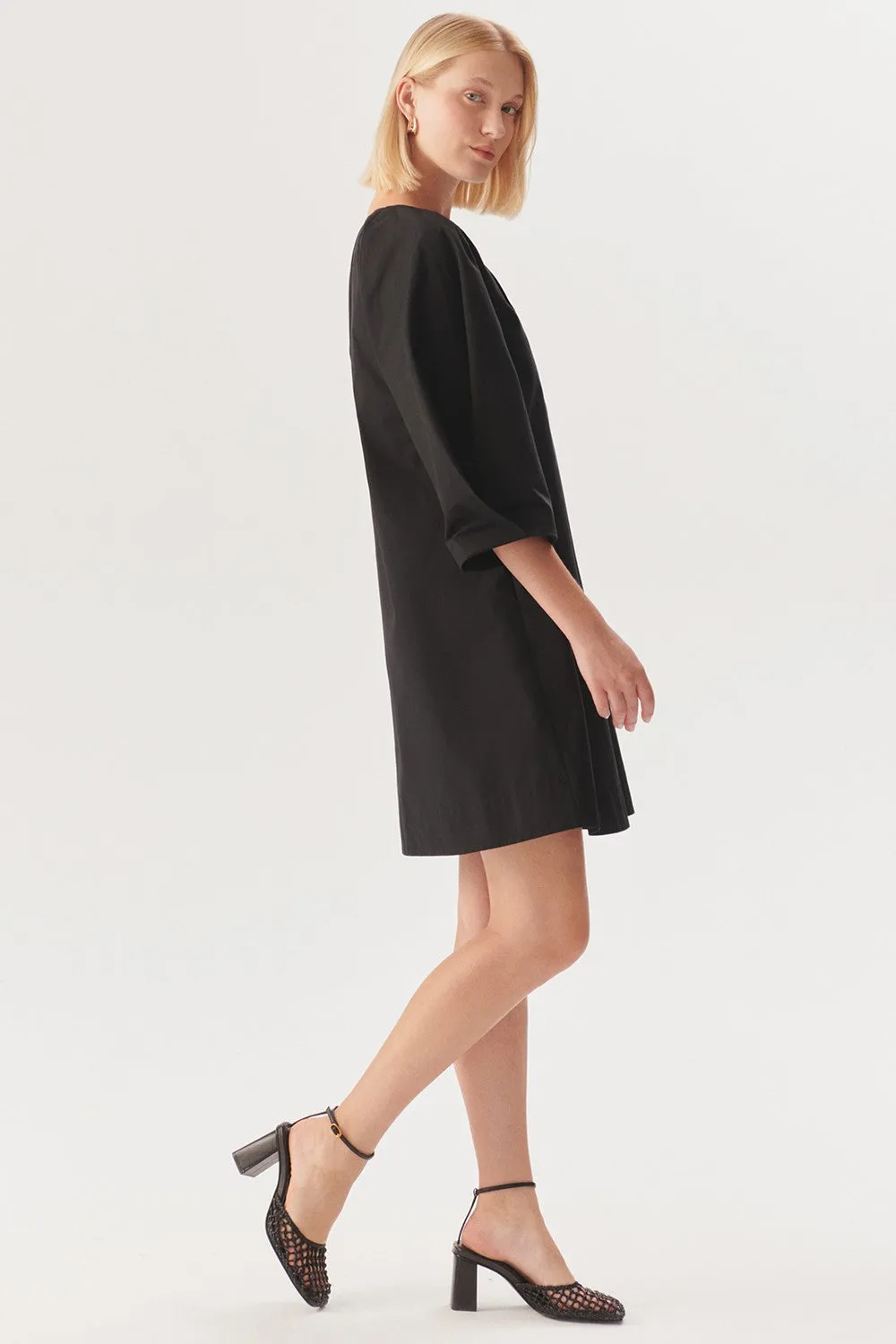 Black Graceful Sheer-Sleeve Wrap Dress