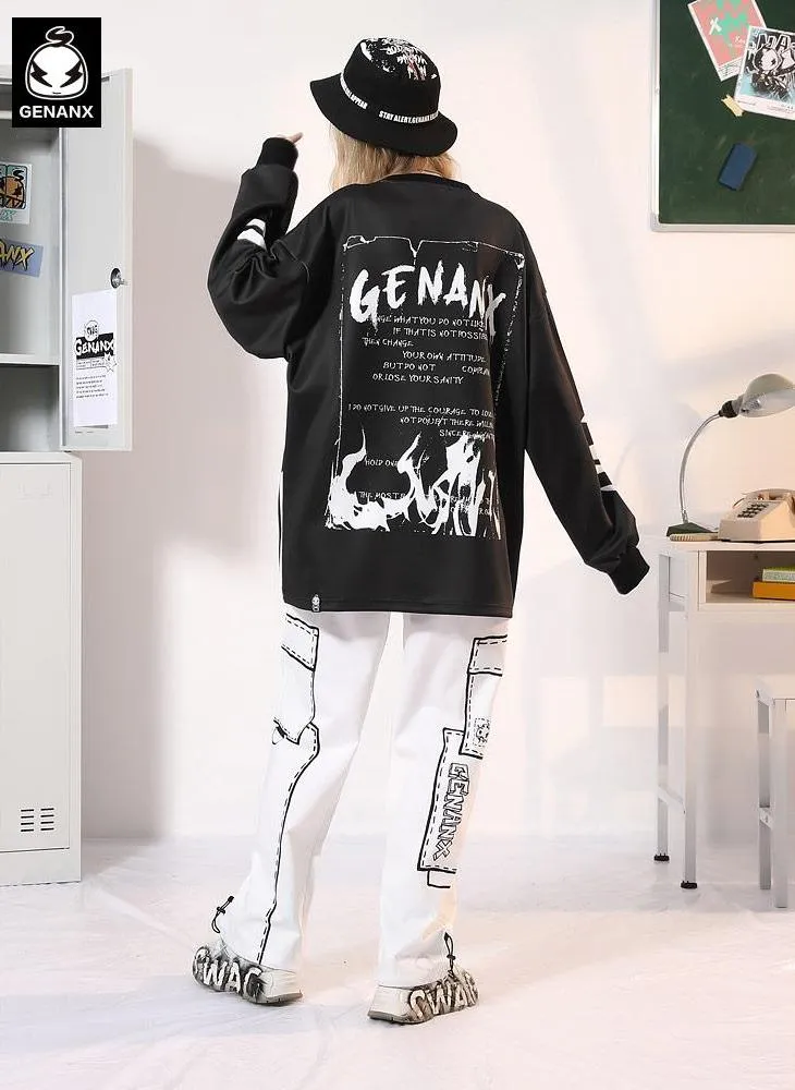 Black Zebra Stripe Print Contrast Color Sweatshirt