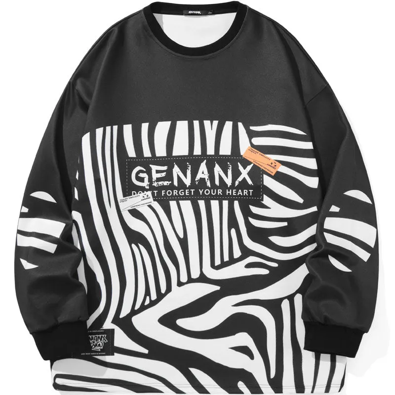 Black Zebra Stripe Print Contrast Color Sweatshirt