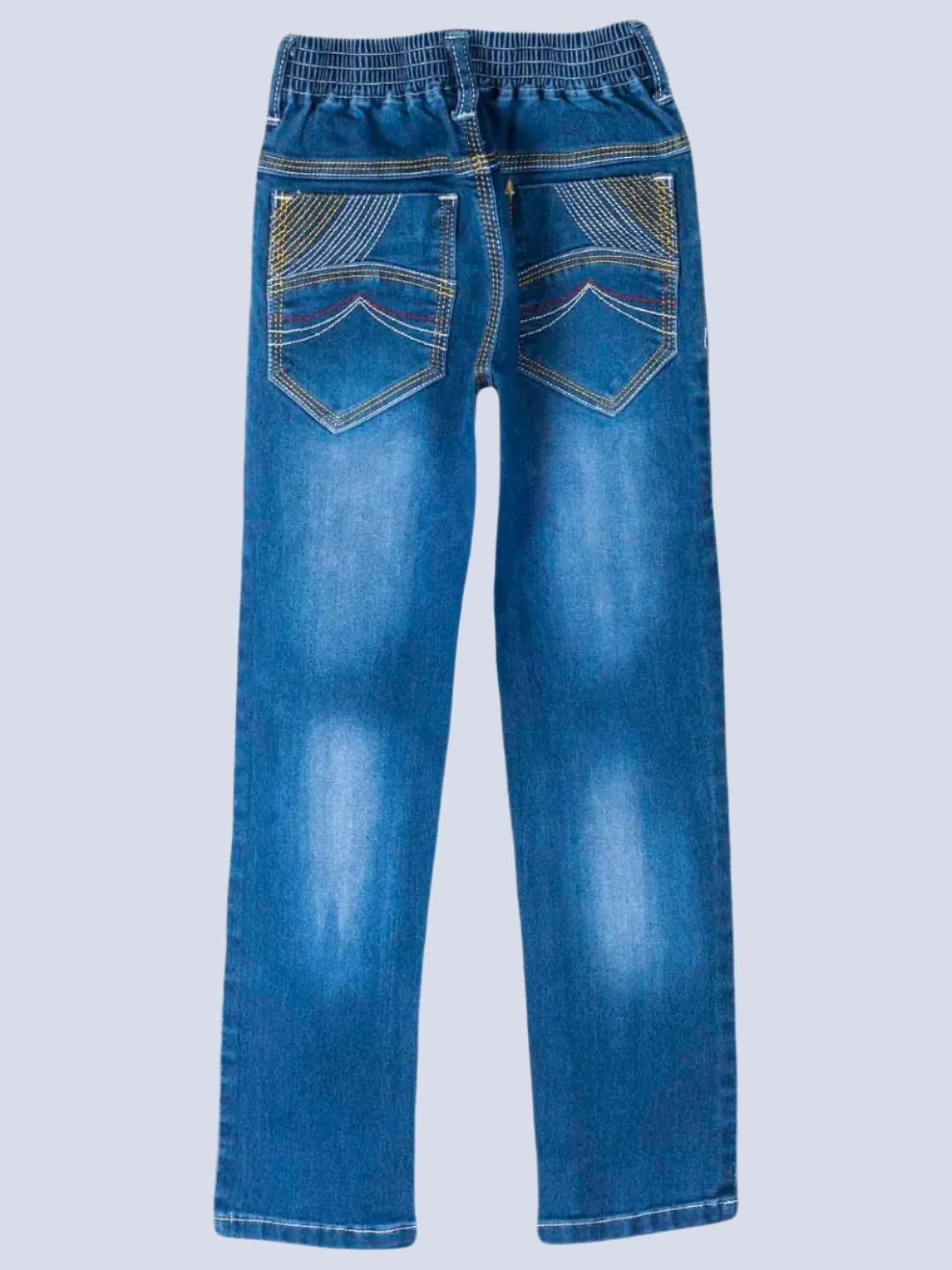 Boys' Classic Blue Denim Jeans with Colorful Belt Accent