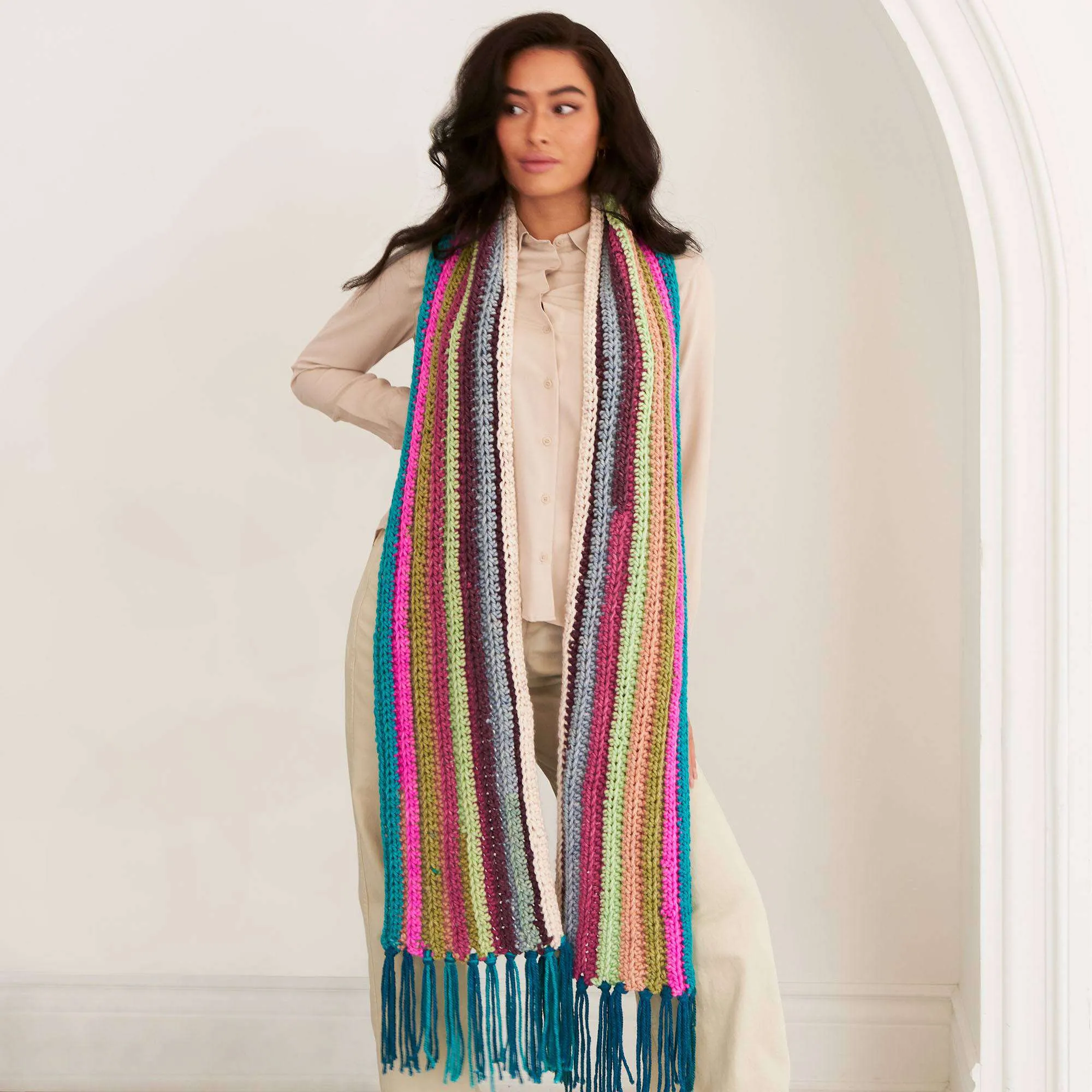 Caron Horizontal Stripes Crochet Scarf