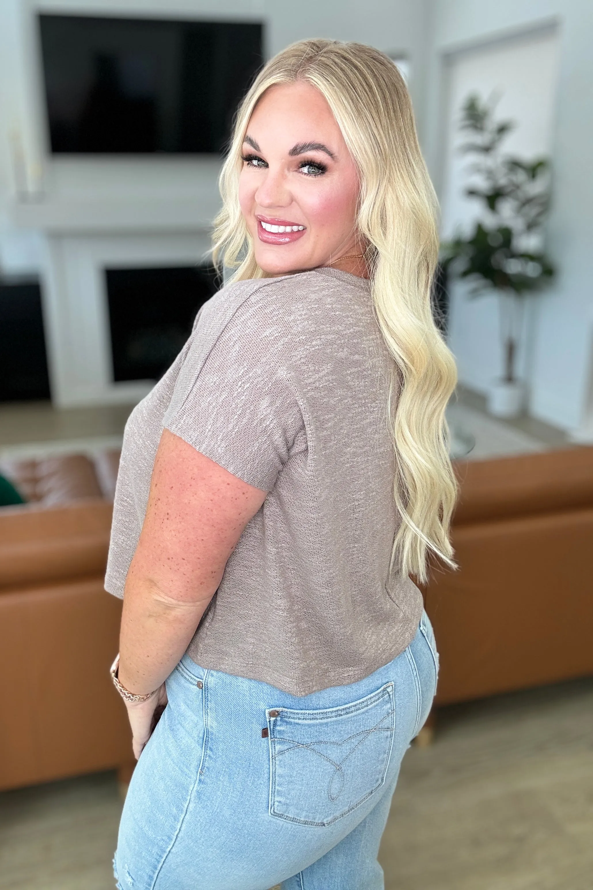 Classic Comfort V-Neck Top in Mocha- ZENANA