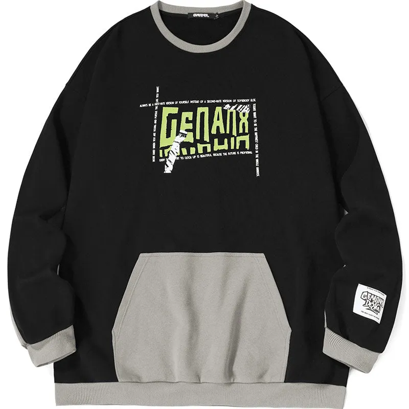 Color Block Letter Print Kangaroo Pocket Sweatshirt