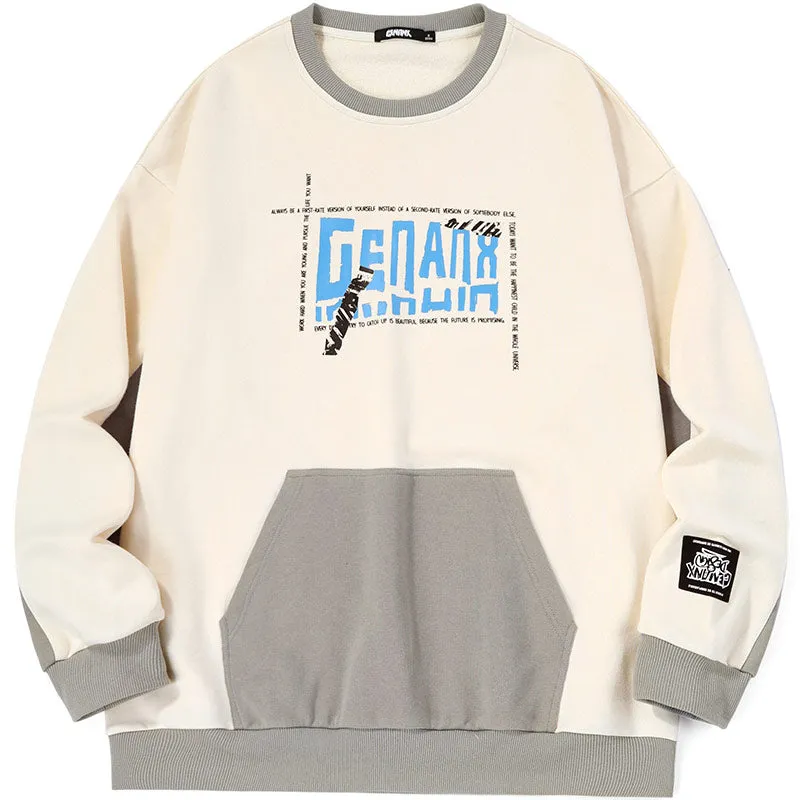 Color Block Letter Print Kangaroo Pocket Sweatshirt