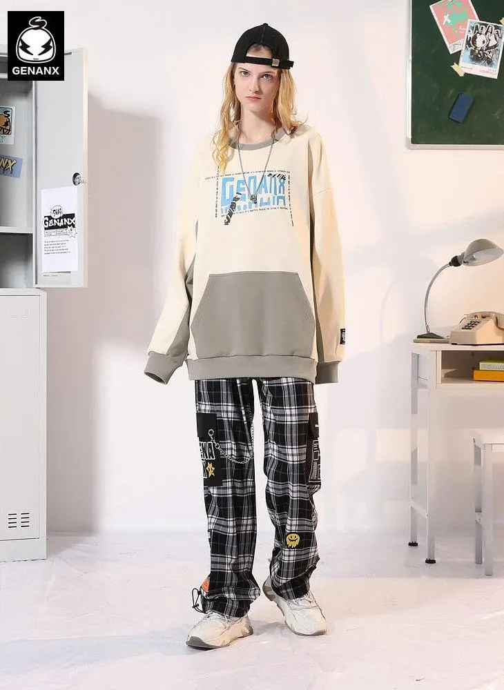 Color Block Letter Print Kangaroo Pocket Sweatshirt