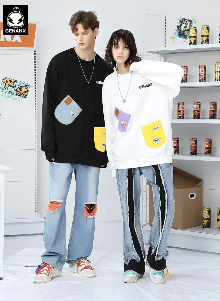 Color Block Patchwork Pocket Sweatshirt