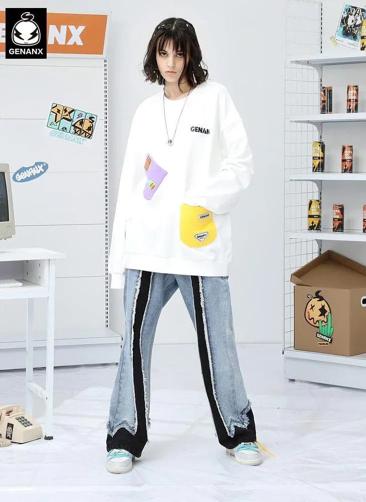 Color Block Patchwork Pocket Sweatshirt