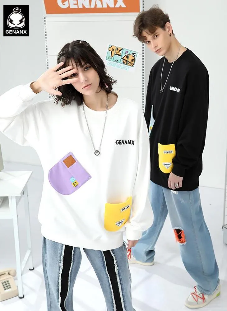 Color Block Patchwork Pocket Sweatshirt
