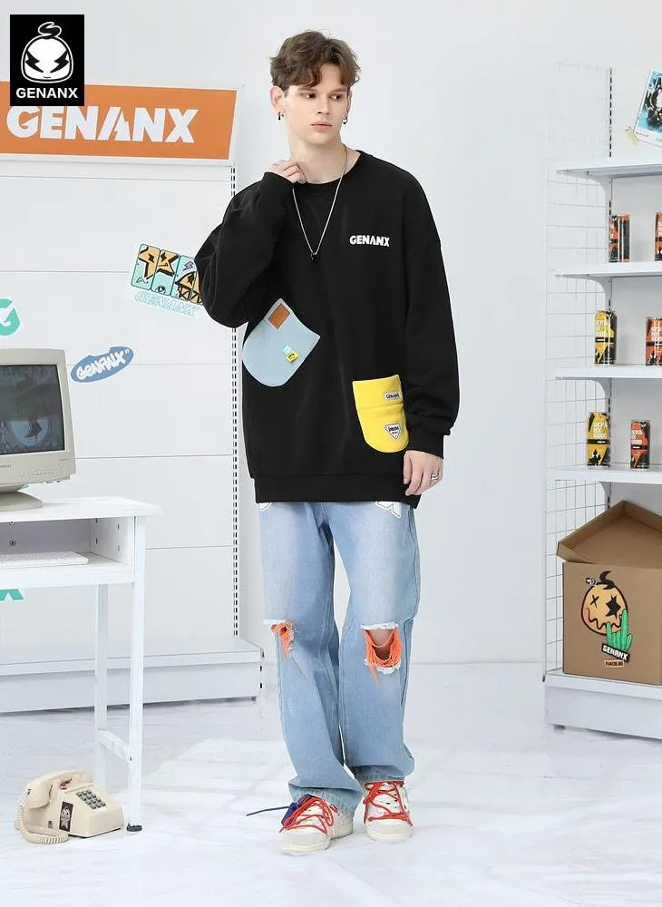 Color Block Patchwork Pocket Sweatshirt