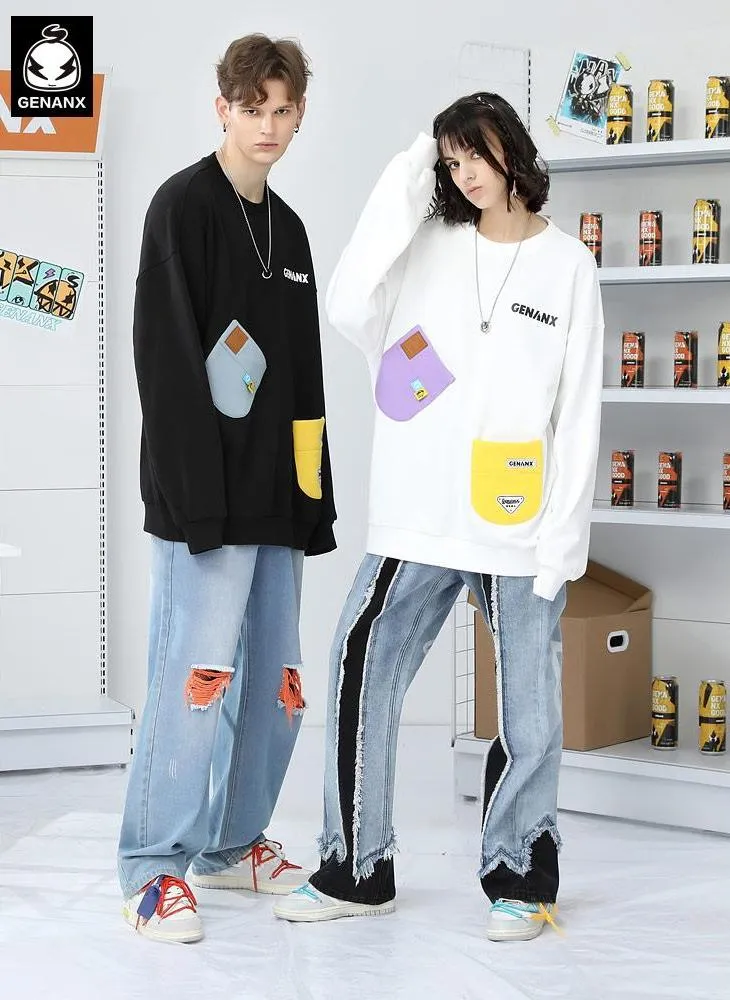 Color Block Patchwork Pocket Sweatshirt