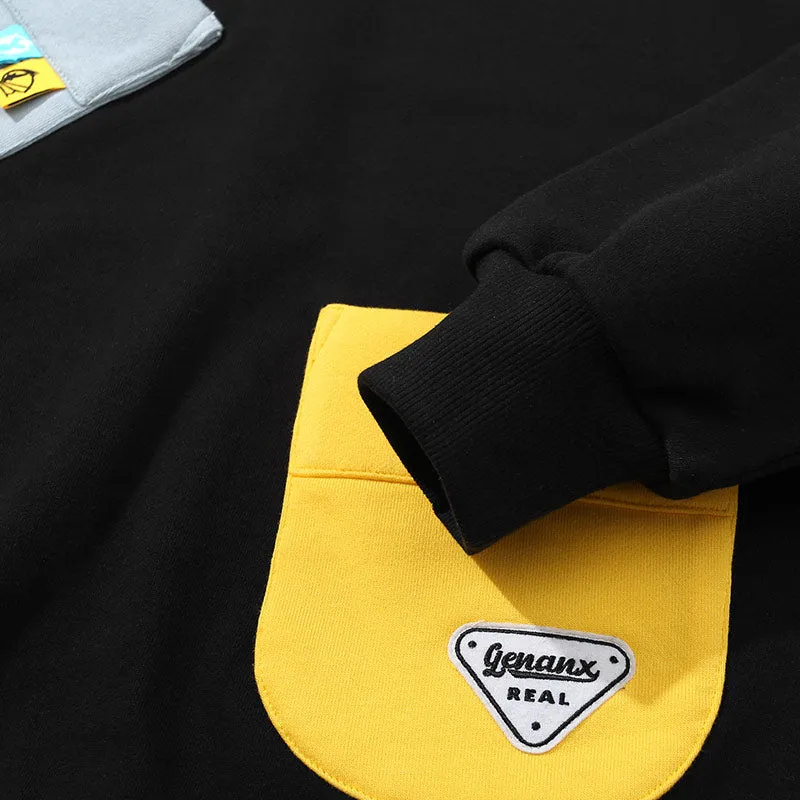 Color Block Patchwork Pocket Sweatshirt