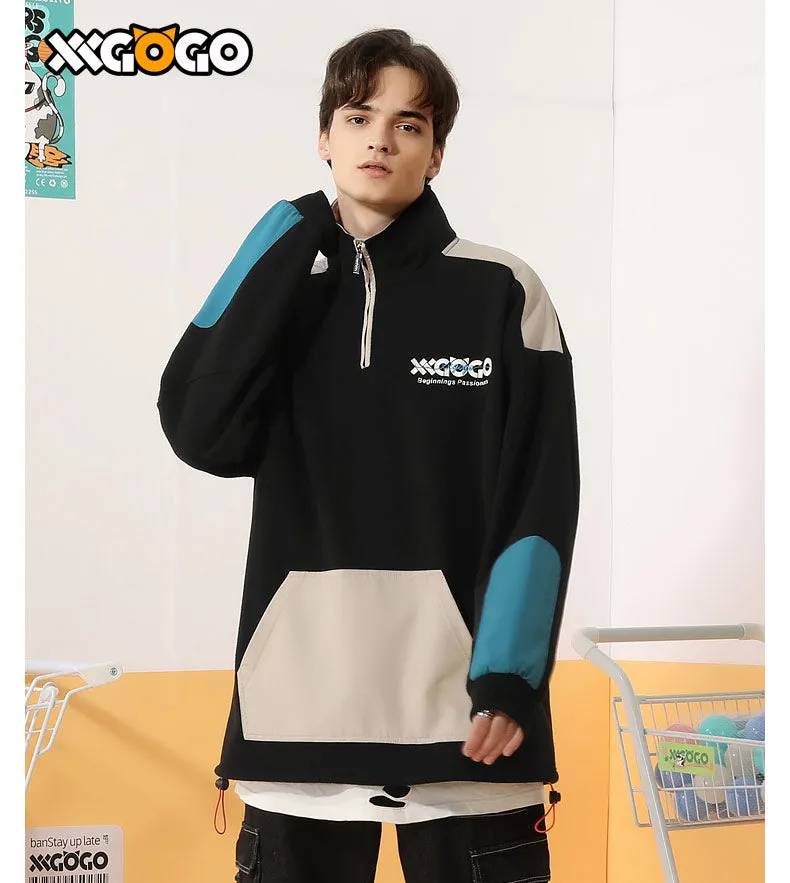 Contrast Color Polar Fleece Couple Sweatshirt