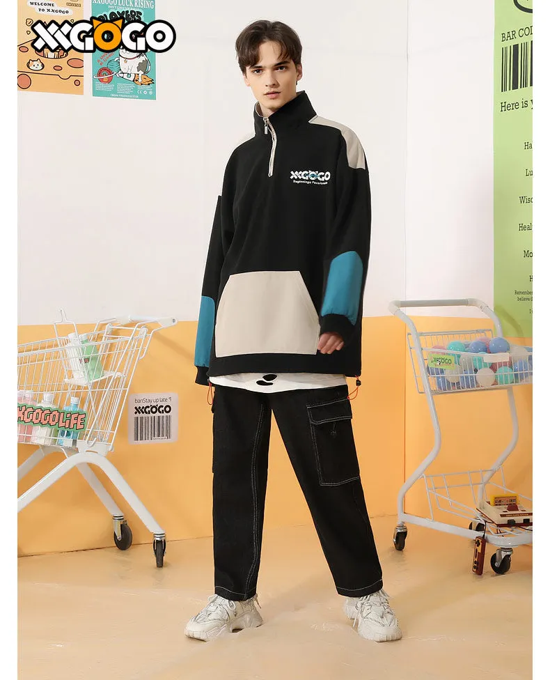 Contrast Color Polar Fleece Couple Sweatshirt