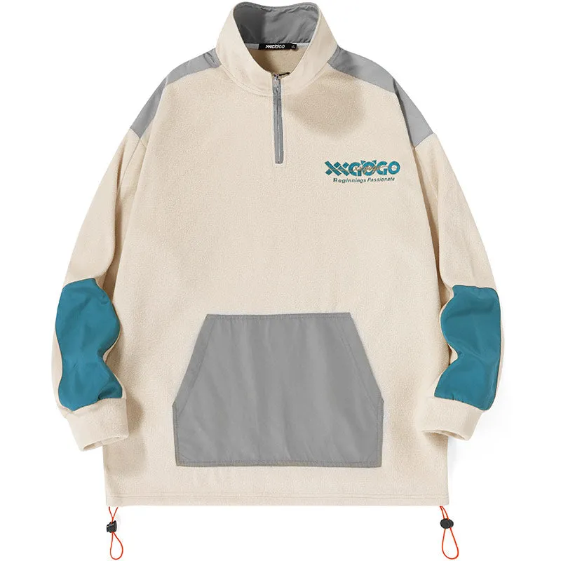 Contrast Color Polar Fleece Couple Sweatshirt