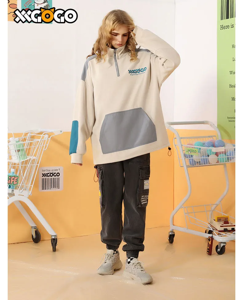 Contrast Color Polar Fleece Couple Sweatshirt