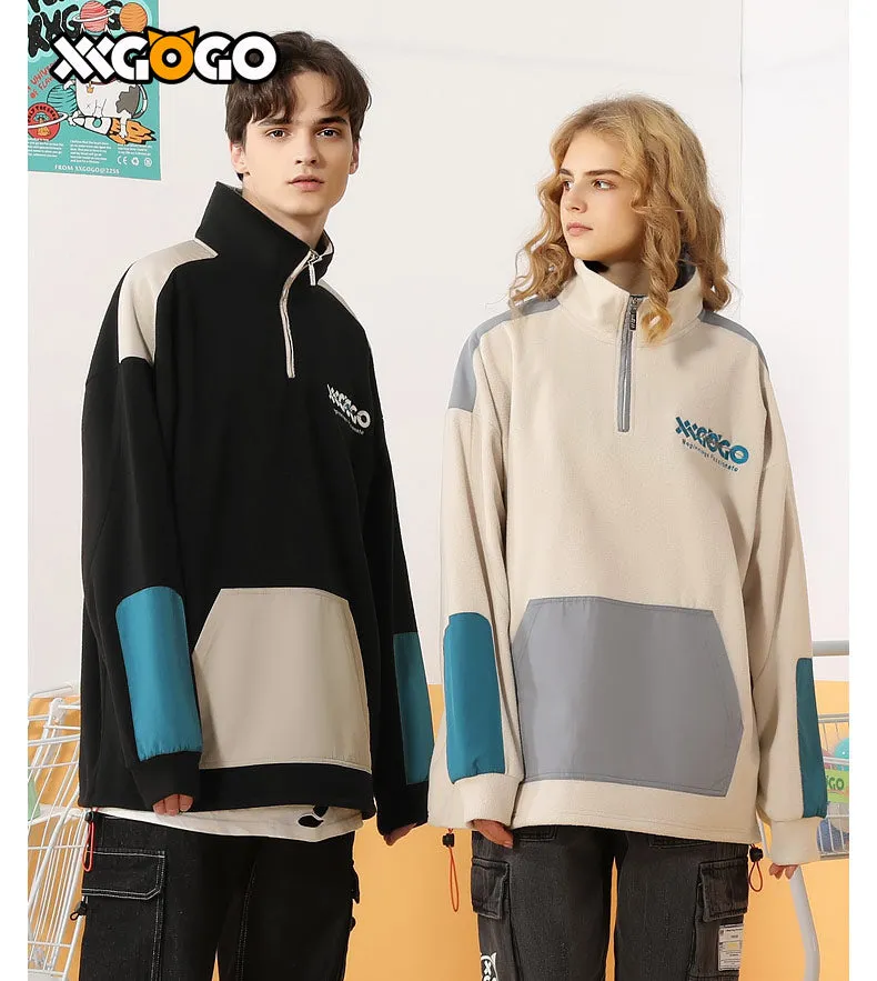Contrast Color Polar Fleece Couple Sweatshirt