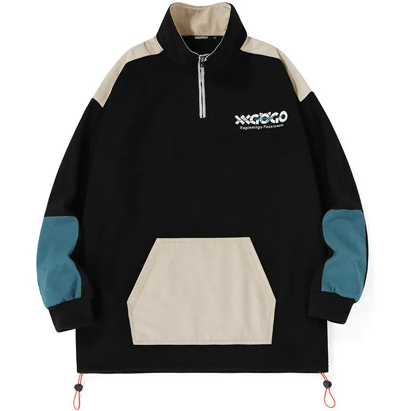 Contrast Color Polar Fleece Couple Sweatshirt