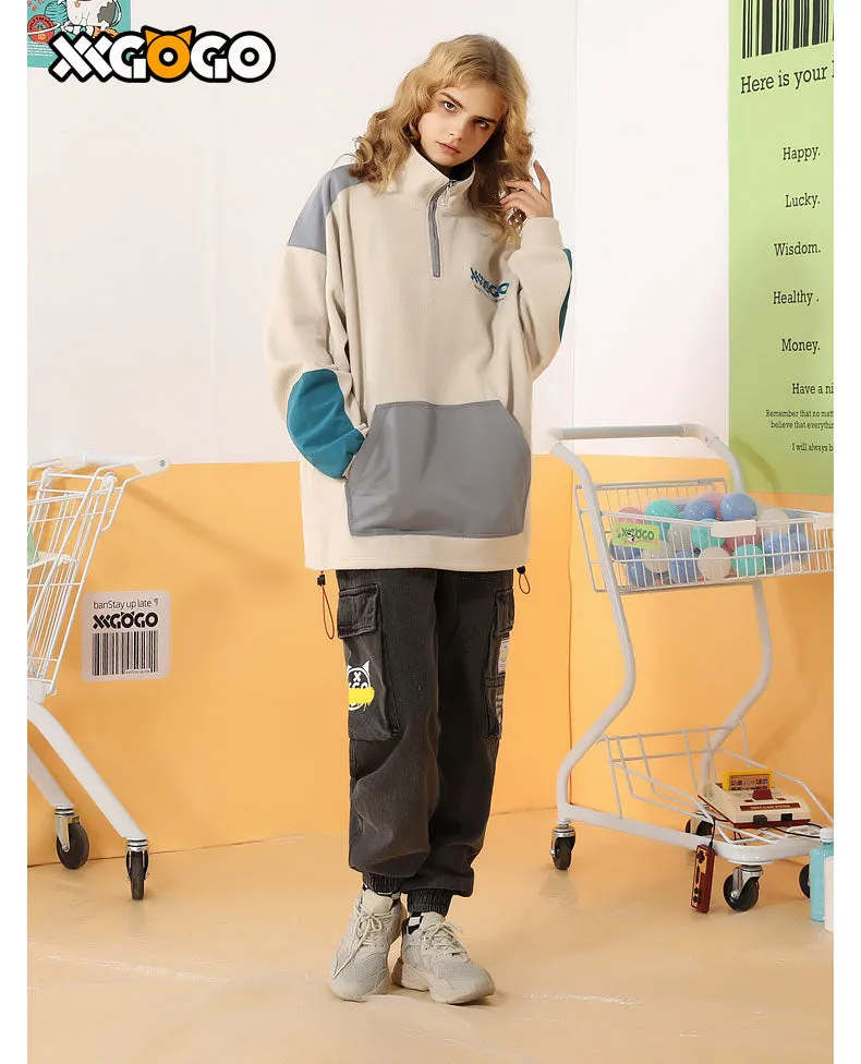 Contrast Color Polar Fleece Couple Sweatshirt