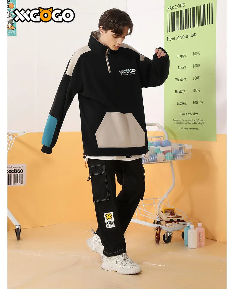 Contrast Color Polar Fleece Couple Sweatshirt
