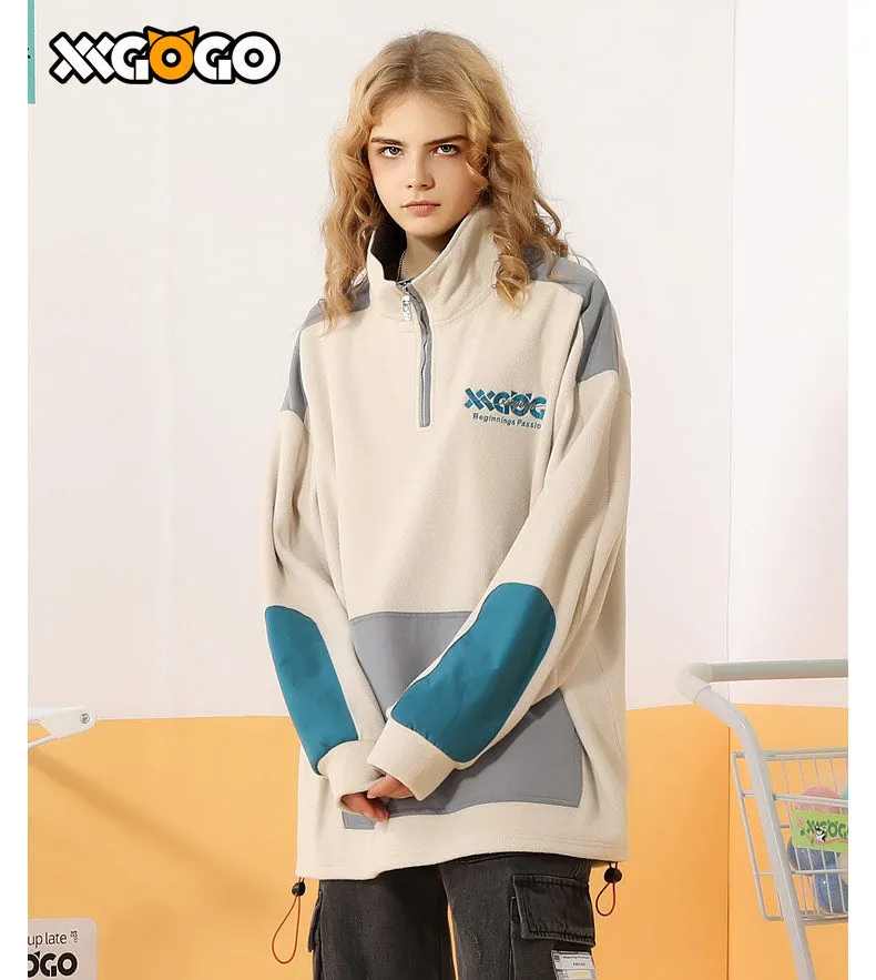 Contrast Color Polar Fleece Couple Sweatshirt