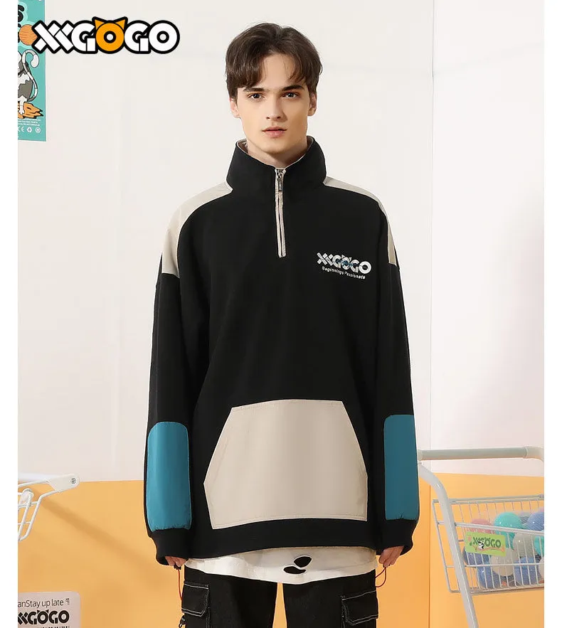 Contrast Color Polar Fleece Couple Sweatshirt