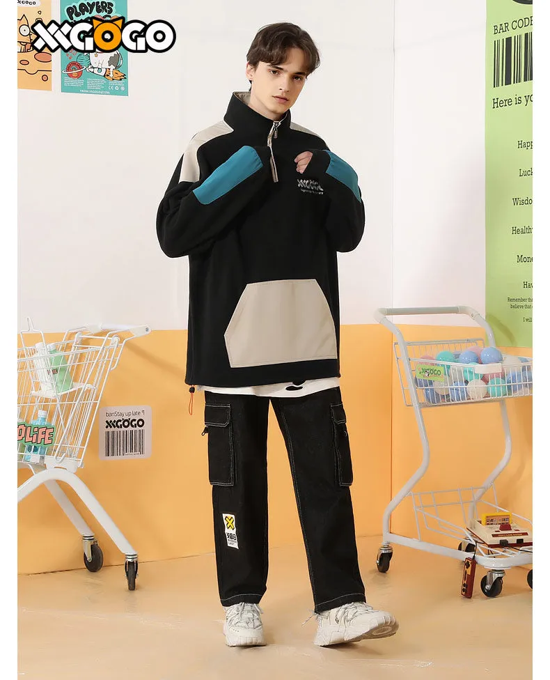 Contrast Color Polar Fleece Couple Sweatshirt