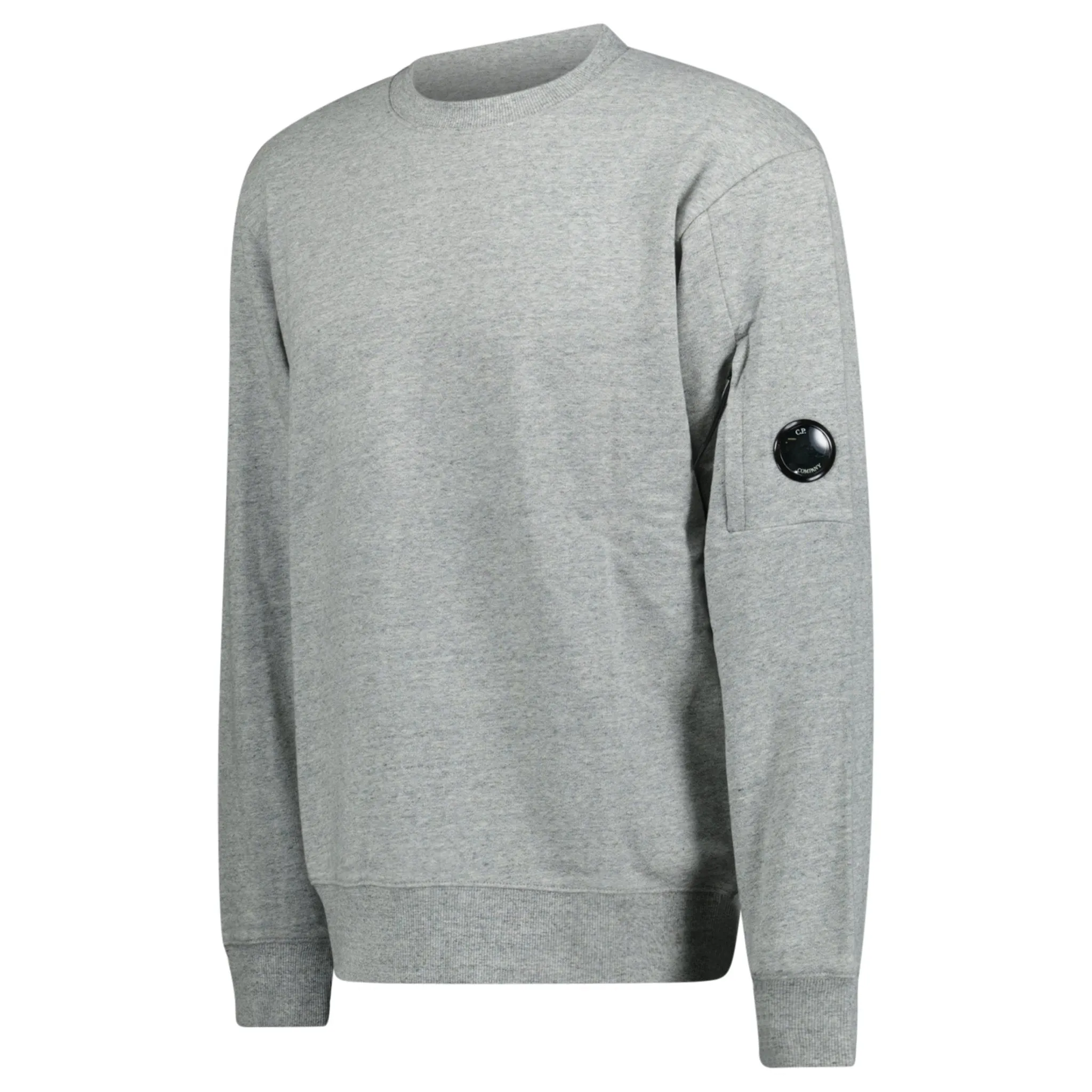 CP COMPANY DIAGONAL RAISED ARM LENS CREW NECK SWEATSHIRT GREY