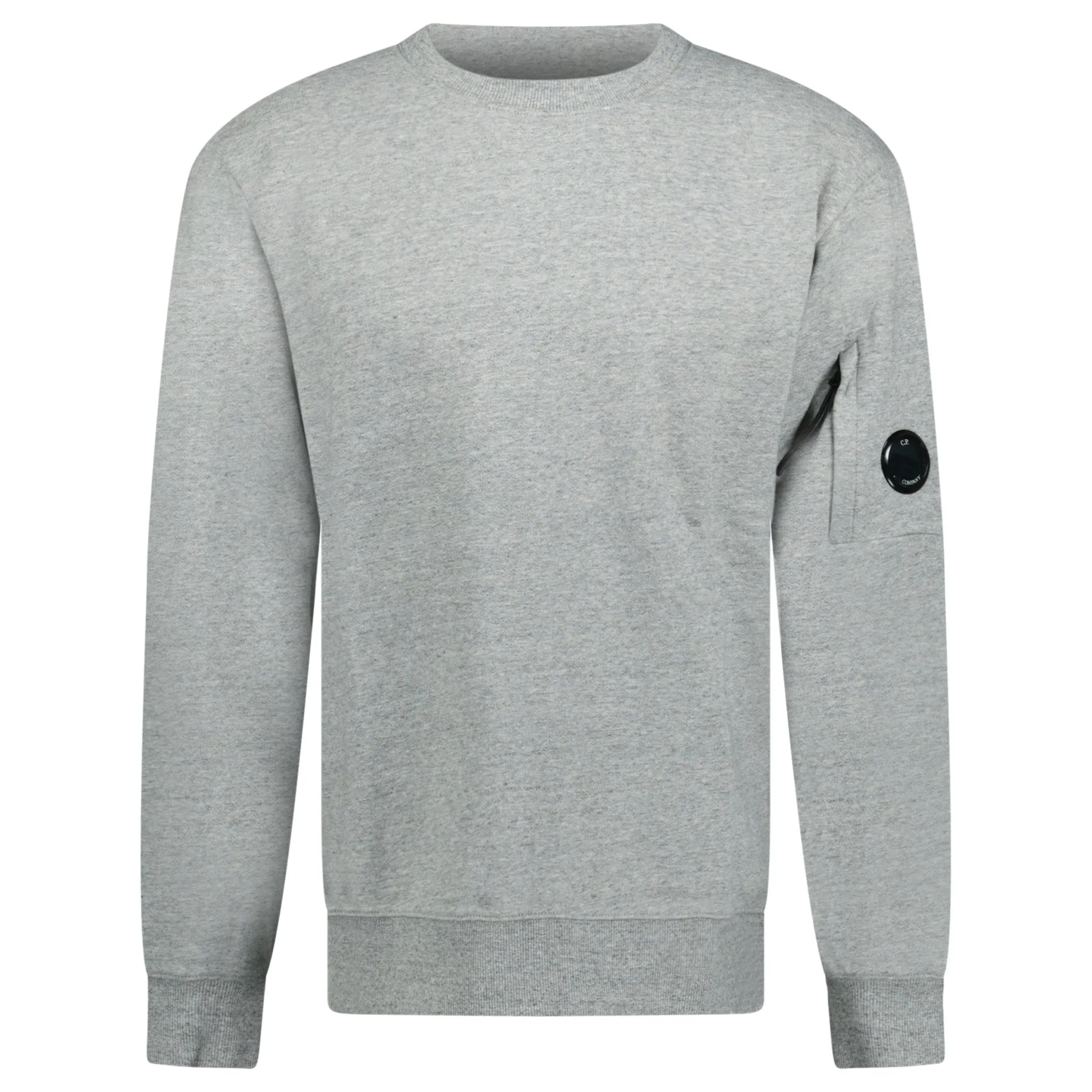 CP COMPANY DIAGONAL RAISED ARM LENS CREW NECK SWEATSHIRT GREY