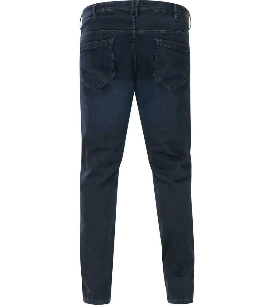 D555 Men's Tapered Fit Stretch Jeans in Blue/Black, Waist 40 to 60