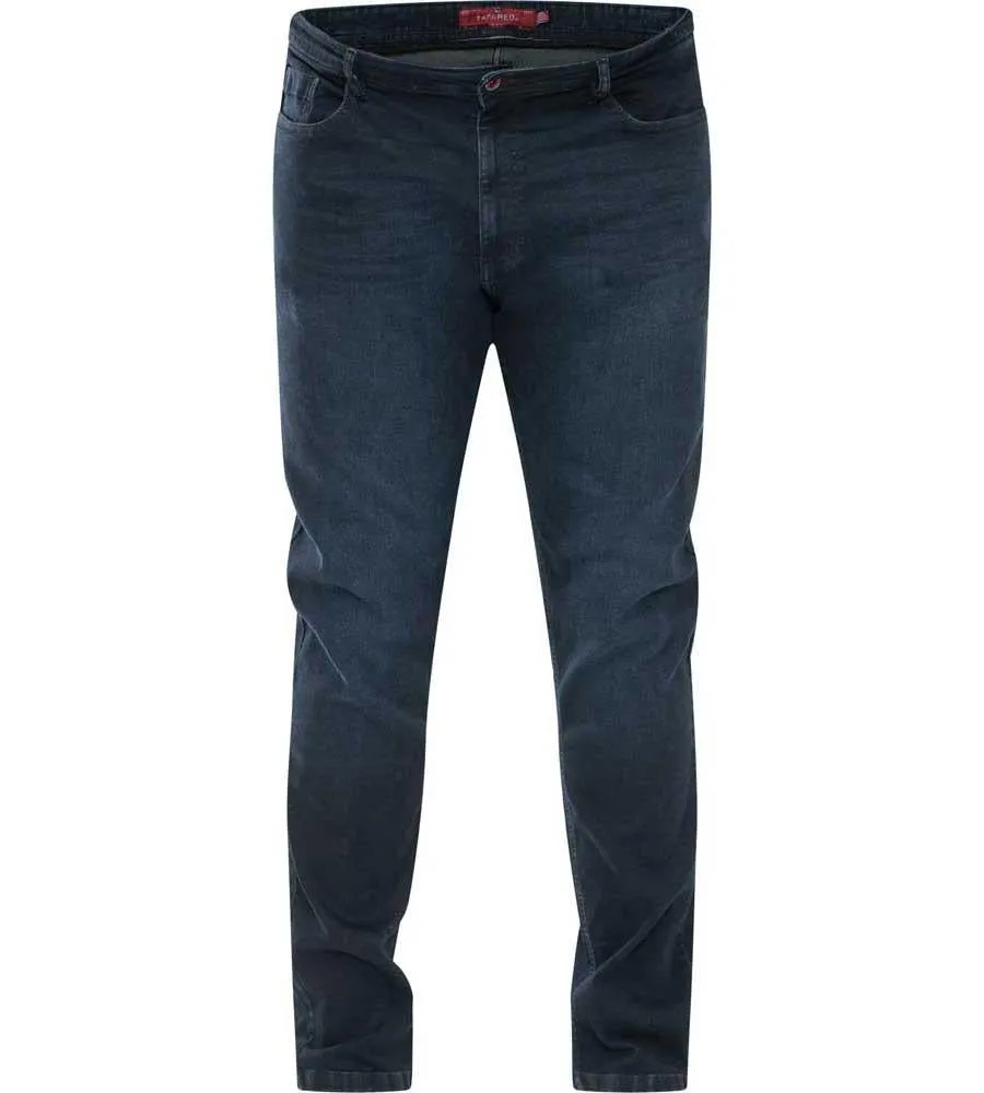D555 Men's Tapered Fit Stretch Jeans in Blue/Black, Waist 40 to 60