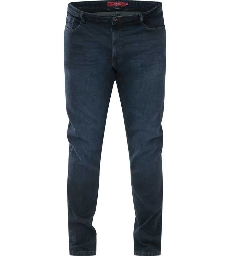 D555 Men's Tapered Fit Stretch Jeans in Blue/Black, Waist 40 to 60